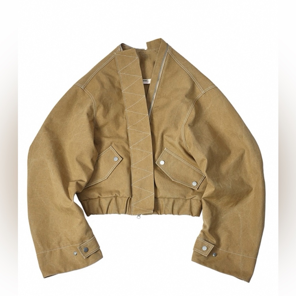 Unique Oversized Cropped Bomber Jacket with Contrast Stitching XS - Picture 3 of 5